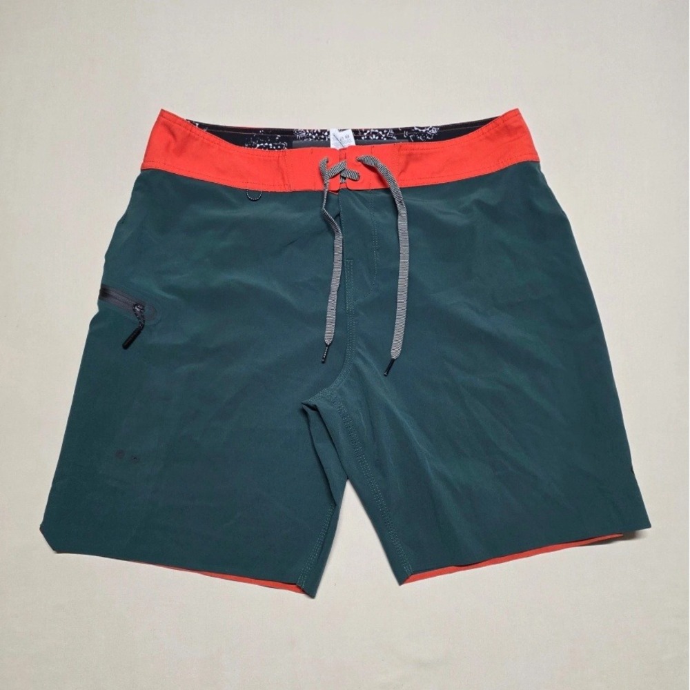 Roark Revival The Savage Board Shorts Men 34 Dark Green Orange Stretch Surf Swim